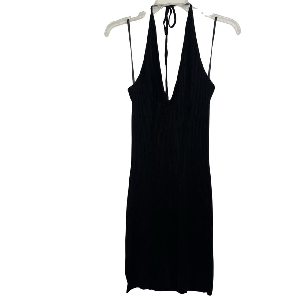 Abercrombie & Fitch Black Ribbed Halter Mini Dress Size XL LBD Fairy Grunge
